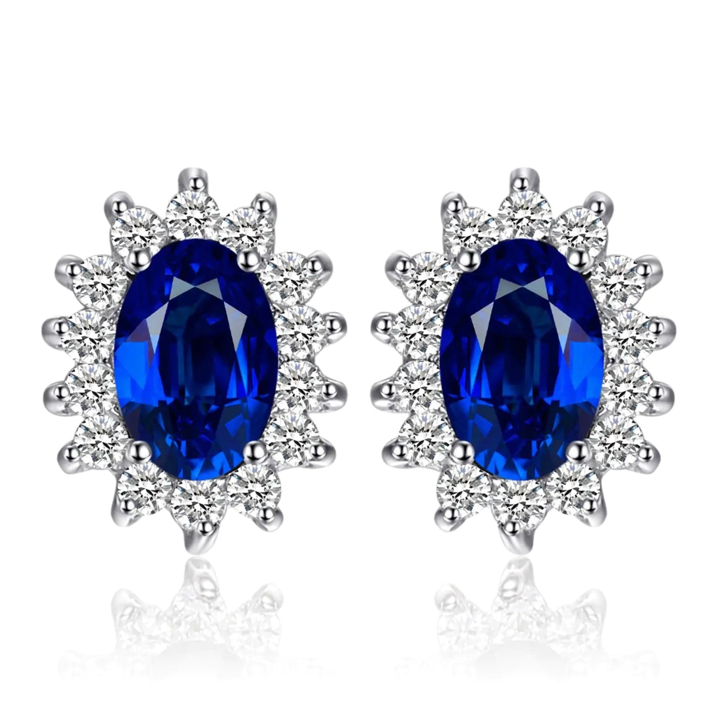 JewelryPalace Princess Diana Kate Middleton Class Gemstone Birthstone Cleated Sapphire Simulated Emerald Stud Earrings for Women 14k Gold Plated 925 Sterling Silver Earrings for Women Earings Set - AZ Depot Express