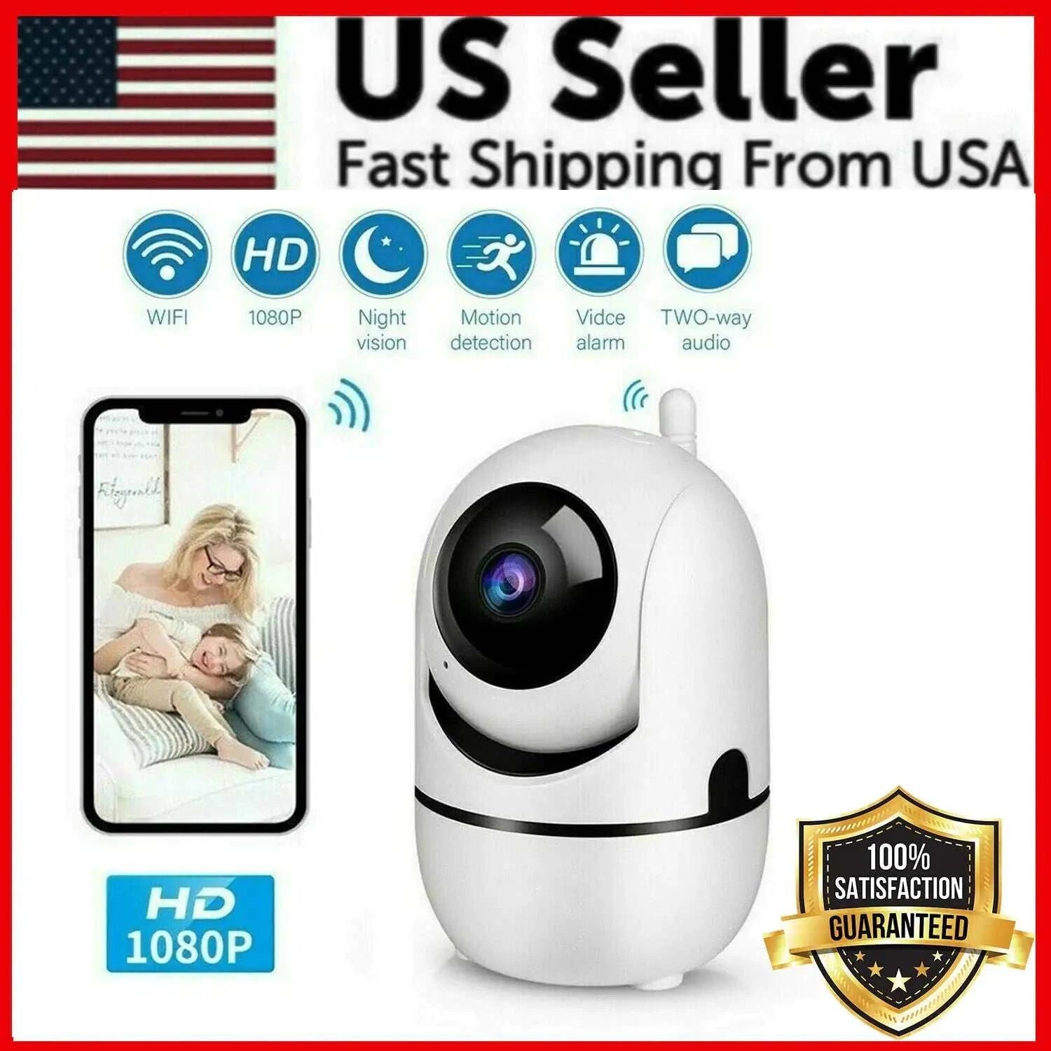 1080P WiFi Wireless Indoor Home Security Camera Night Vision Baby Pet Monitor - AZ Depot Express