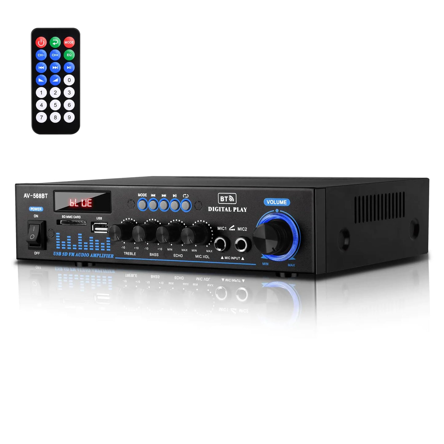 Daakro AV-568 Stereo Home Audio Amplifier300W Max Power Home Theater Stereo Amplifier Receivers with Bluetooth/MIC/USB/SD/AUX/FMStereo Audio Amplifier Receivers for StudioHomeKaraoke