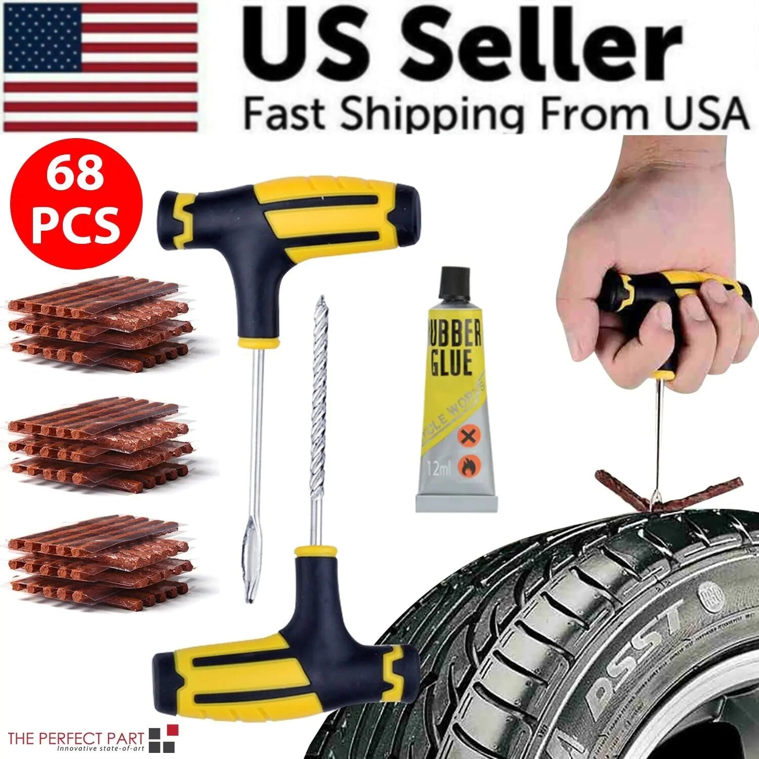 68pc Tire Repair Kit DIY Flat Tire Repair Car Truck Motorcycle Home Plug Patch - AZ Depot Express