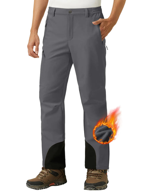 MAGCOMSEN Winter Pants for Men Waterproof Snow Pants for Men Fleece Lined Ski Pants Men Hiking Pants Softshell Hunting Pants Dark Grey 38