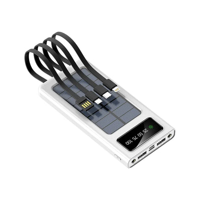 Solar Power Bank with Built-in Four Cables, 20000mAh Portable Charger for Mobile Phones