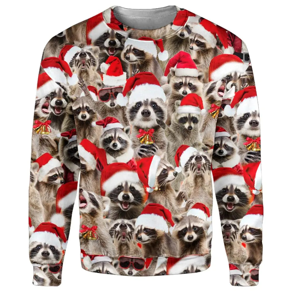 Funny Christmas Raccoon Sweatshirts for Men Women Xmas Racoon for Men Woman Polyester Sweatshirt