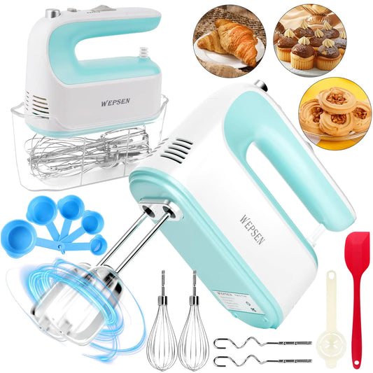 Hand Mixer Electric Handheld 5-Speed Handheld Mixer 380W Electric Mixer with Stainless Steel Whisk Beater Attachments Snap-On Storage Case Measuring Cups Kitchen Cake Mixers for Baking Supplies