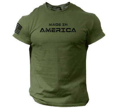 Made in America Men T Shirt – USA Flag Shirts for Men (Army Green Medium)
