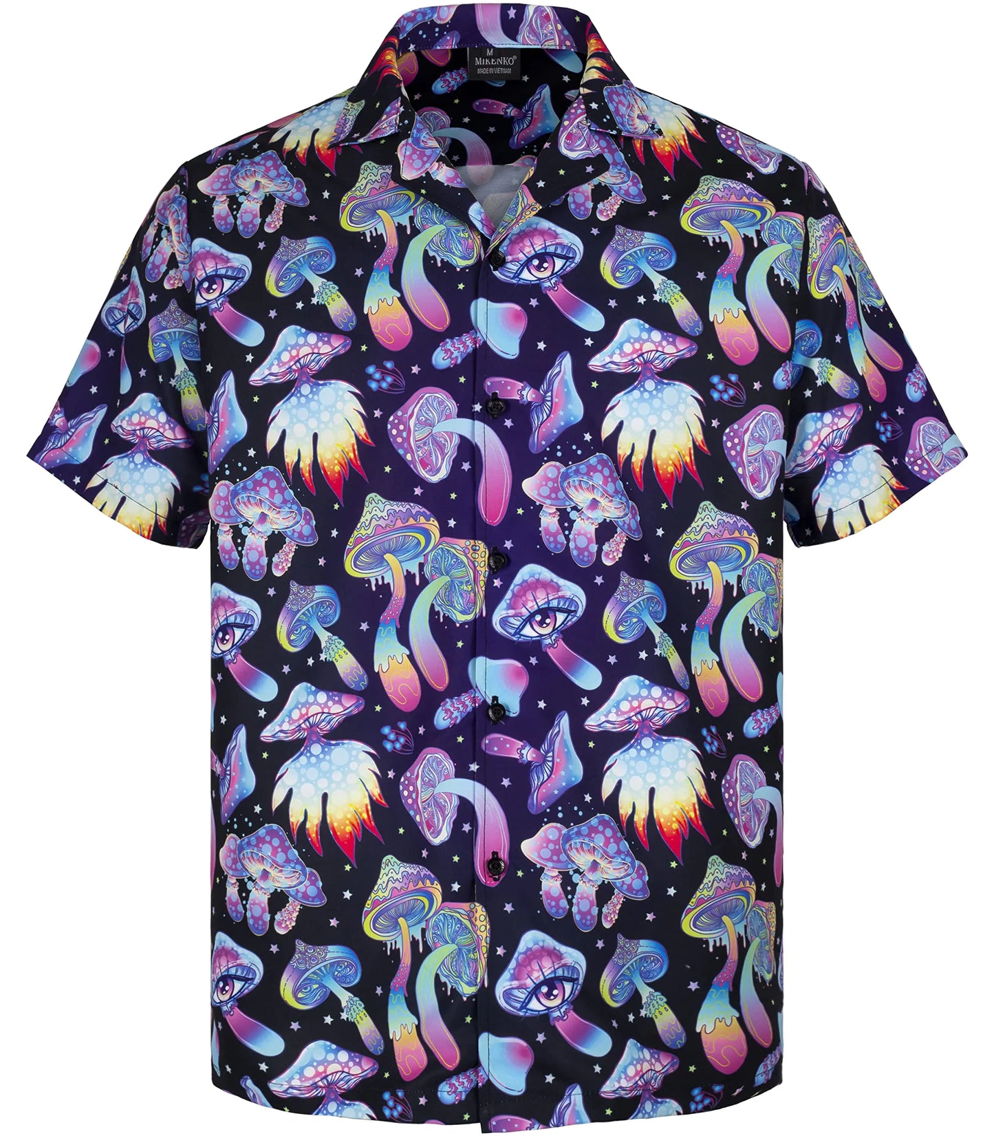 MIKENKO Mushroom Hawaiian Shirt for Men Funny Button Down Shirt Men Summer Magic Short Sleeve Button Up Shirts for Men