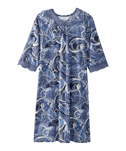 Silverts Adaptive Clothing Women Hospital Gowns for Women Hospital Gown Post Surgery Clothing for Women Sleep Gown Night Gowns for Elderly Women Patient Gown - Blue Swirl LGE