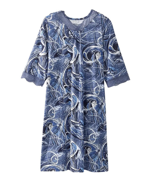 Silverts Adaptive Clothing Women Hospital Gowns for Women Hospital Gown Post Surgery Clothing for Women Sleep Gown Night Gowns for Elderly Women Patient Gown - Blue Swirl LGE