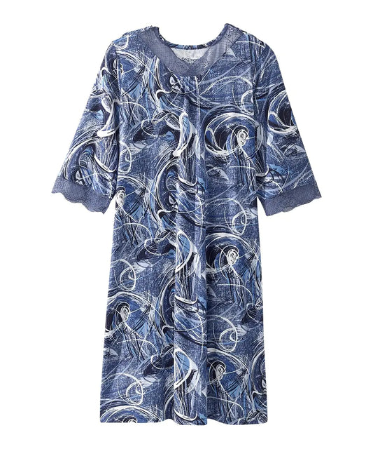 Silverts Adaptive Clothing Women Hospital Gowns for Women Hospital Gown Post Surgery Clothing for Women Sleep Gown Night Gowns for Elderly Women Patient Gown - Blue Swirl LGE