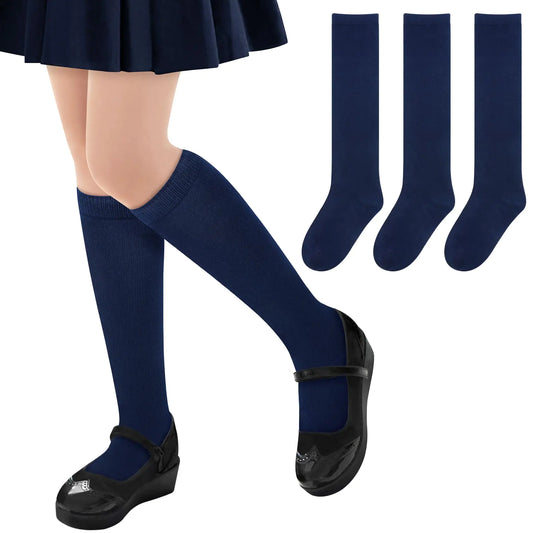 qikqik Toddler Girl Knee High Socks for Girls Navy Blue Socks for Girls School Socks Girls Knee High Socks Kids Socks 4-6 Years