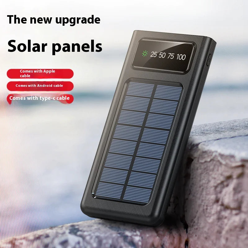 Solar Power Bank with Built-in Four Cables, 20000mAh Portable Charger for Mobile Phones
