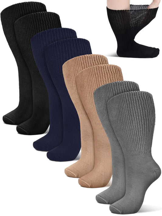 Bunnycool 4 Pairs Extra Wide Socks Swollen 30" Lymphedema Socks Bariatric Socks Non Binding Socks(10-13Dark BlueGrayBlackBeige)