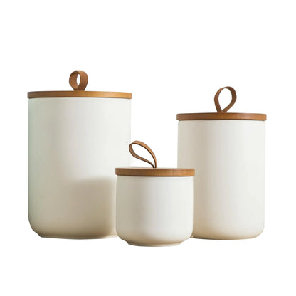 Kendiis Canister Sets for Kitchen White Ceramic Kitchen Canisters for Countertop with Airtight Wood Lids Large Flour and Sugar Containers for Coffee Tea Spice (Set of 3)