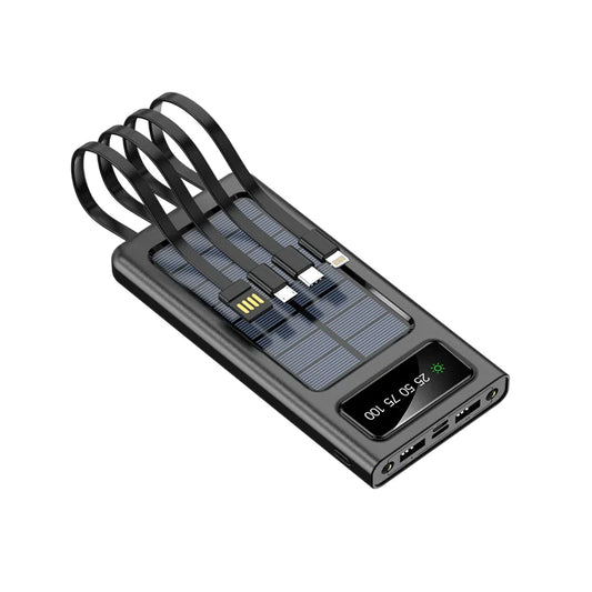 Solar Power Bank with Built-in Four Cables, 20000mAh Portable Charger for Mobile Phones