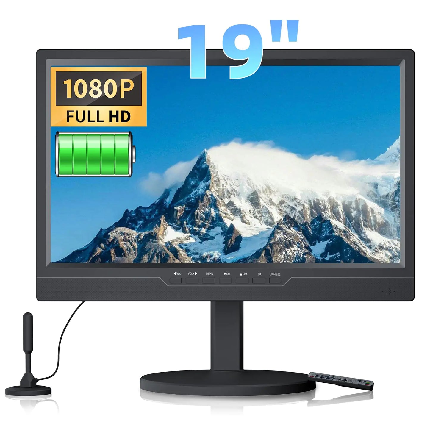 Desobry 19.1 Inch Portable TV with Digital ATSC Tuner Small TV with Built-in 8000mAh Battery Portable Monitor with 1080P HDMI Input AV Input USB Small TV for Travel Camping RV Kitchen Patio