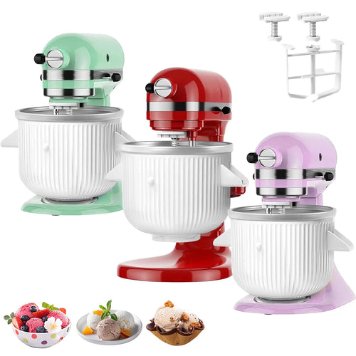 Ice Cream Maker Attachment for KitchenAid Stand Mixer Ice Cream Bowl Compatible with 4.5Qt 2 Quart and Larger Stand Mixers Ice Cream & Sorbet Gelato Maker Attachment White
