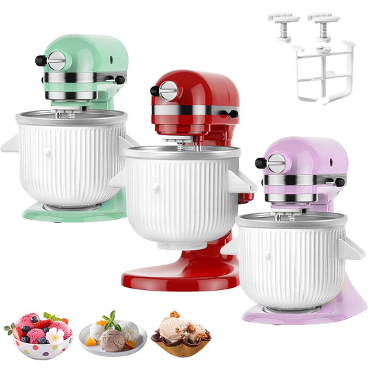 Ice Cream Maker Attachment for KitchenAid Stand Mixer Ice Cream Bowl Compatible with 4.5Qt 2 Quart and Larger Stand Mixers Ice Cream & Sorbet Gelato Maker Attachment White