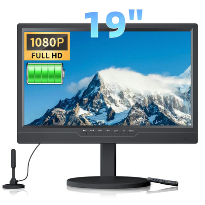 Desobry 19.1 Inch Portable TV with Digital ATSC Tuner Small TV with Built-in 8000mAh Battery Portable Monitor with 1080P HDMI Input AV Input USB Small TV for Travel Camping RV Kitchen Patio
