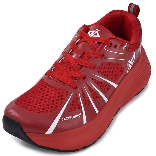 JACKSHIBO Mens Wide Toe Box Shoes Wide Width Sneakers Athletic Tennis Gym Workout Road Running Cross Training Walking Shoes Cushioned Zero Drop Platform Sneakers Red