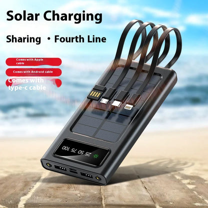 Solar Power Bank with Built-in Four Cables, 20000mAh Portable Charger for Mobile Phones