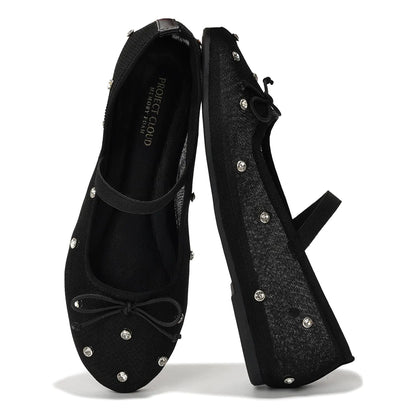 Project Cloud Crystal Mesh Ballet Flats for Women Memory Foam - Mesh Flats Women Footwear & Ballet Shoes for Women - Non-Slip Women Flats - Casual Ballerina Flats for Women (Amity blk 8)