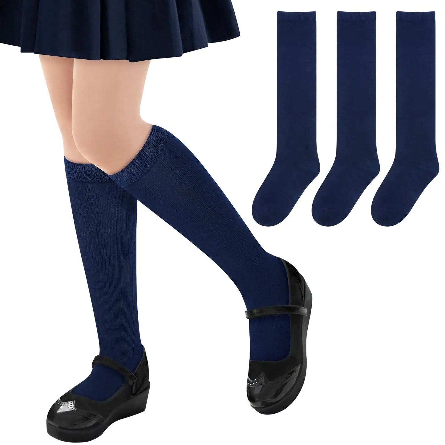 qikqik Toddler Girl Knee High Socks for Girls Navy Blue Socks for Girls School Socks Girls Knee High Socks Kids Socks 4-6 Years