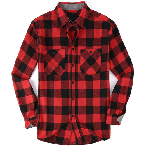 Damipow Flannel Shirt for Men Button Down Long Sleeve Shirts Plaid Flannels Men ShirtRed3XL