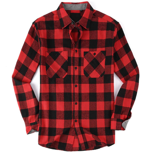 Damipow Flannel Shirt for Men Button Down Long Sleeve Shirts Plaid Flannels Men ShirtRed3XL