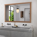 Amorho Bathroom Mirror 50x30 Inch Wall Mirror Walnut Wood Grain Metal Framed Anti - Rust Hang Horizontally/Vertically Suitable for Bedroom Farmhouse Bathroom Decorative - AZ Depot Express