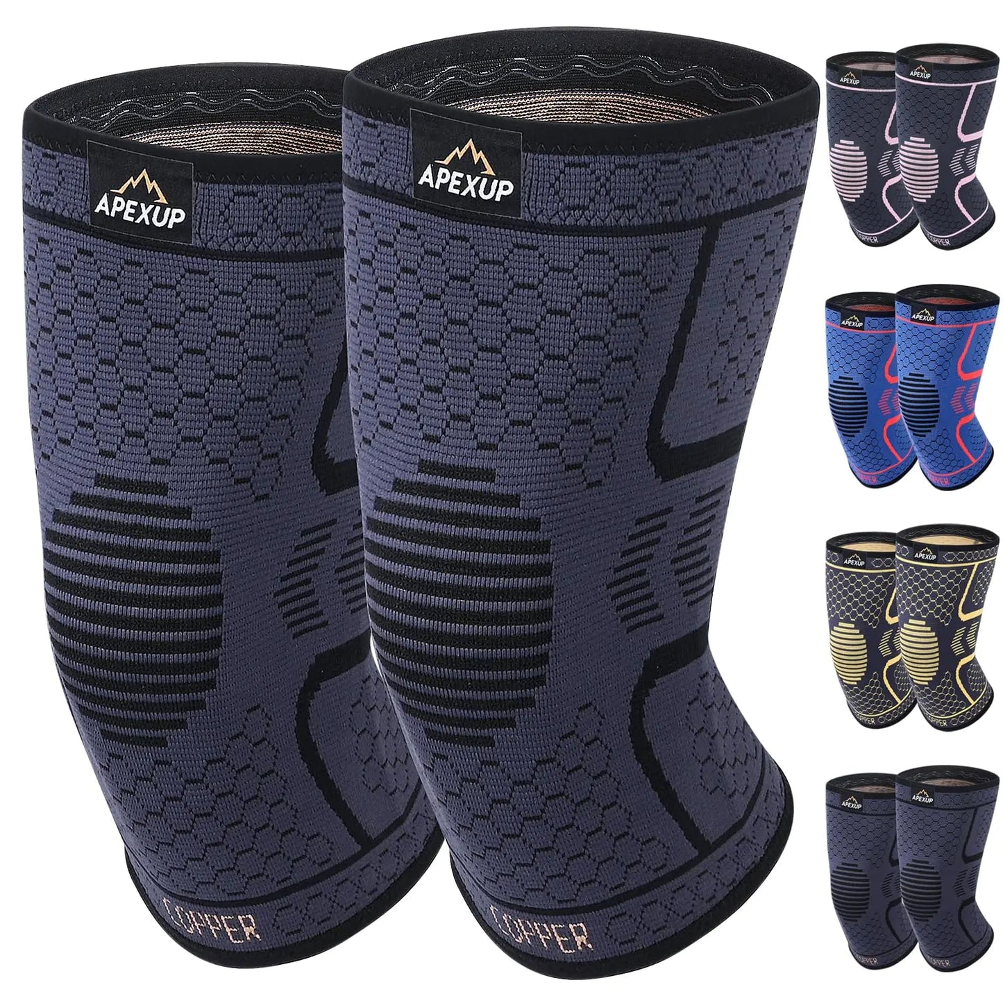 APEXUP Copper Knee Brace for Women & Men 2 Pack Knee Compression Sleeve for Knee Pain Arthritis Pain Relief Meniscus Tear ACL Knee Support for Running Fitness Weightlifting (S Black) - AZ Depot Express