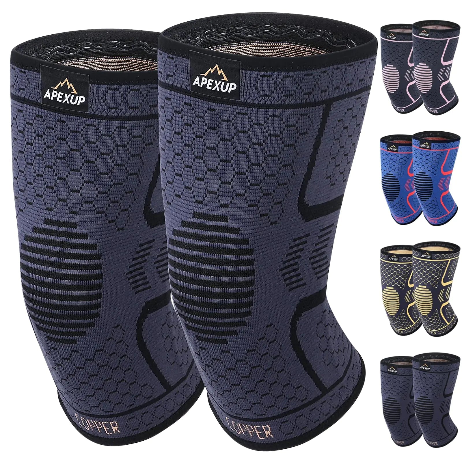APEXUP Copper Knee Brace for Women & Men 2 Pack Knee Compression Sleeve for Knee Pain Arthritis Pain Relief Meniscus Tear ACL Knee Support for Running Fitness Weightlifting (S Black) - AZ Depot Express