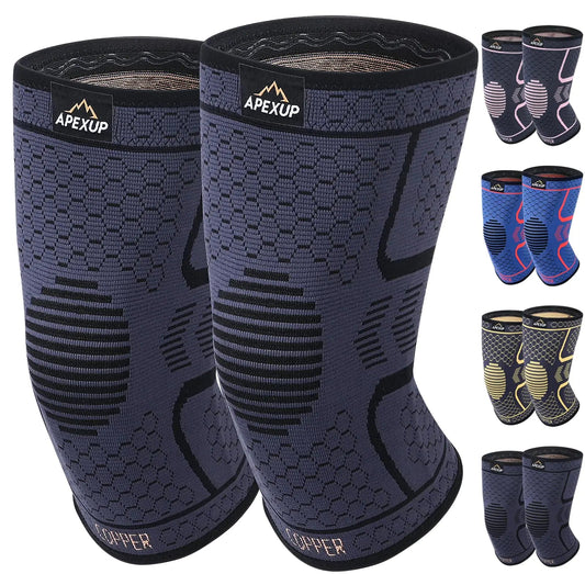 APEXUP Copper Knee Brace for Women & Men 2 Pack Knee Compression Sleeve for Knee Pain Arthritis Pain Relief Meniscus Tear ACL Knee Support for Running Fitness Weightlifting (S Black) - AZ Depot Express