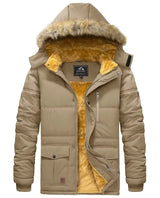 BIYLACLESEN Winter Casual Flannel Jackets for Men Winter Outdoor Jacket for Men Winter Hooded Jackets for Men Windproof Warm Jacket Khaki - AZ Depot Express