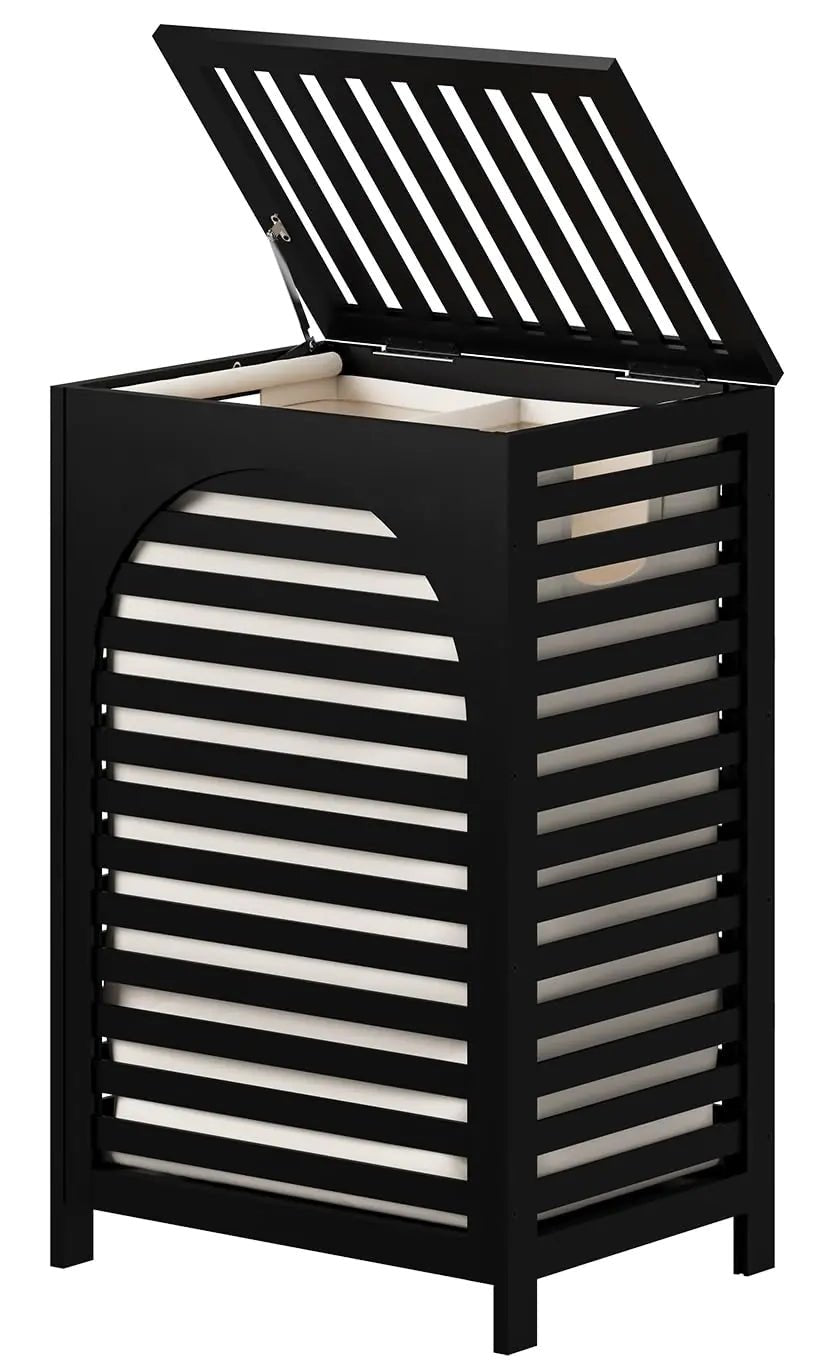Black Laundry Hamper Laundry Hamper with Lid 22.5 Gallon (85L) Bamboo Wood Clothes Laundry Basket with Lid and Handles Removable Liner - AZ Depot Express