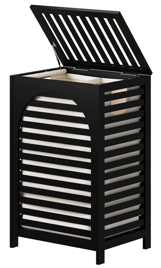 Black Laundry Hamper Laundry Hamper with Lid 22.5 Gallon (85L) Bamboo Wood Clothes Laundry Basket with Lid and Handles Removable Liner - AZ Depot Express