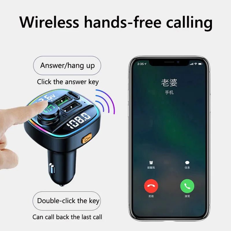 Bluetooth 5.0 Car Wireless FM Transmitter Adapter USB PD Charger AUX Hands - Free - AZ Depot Express