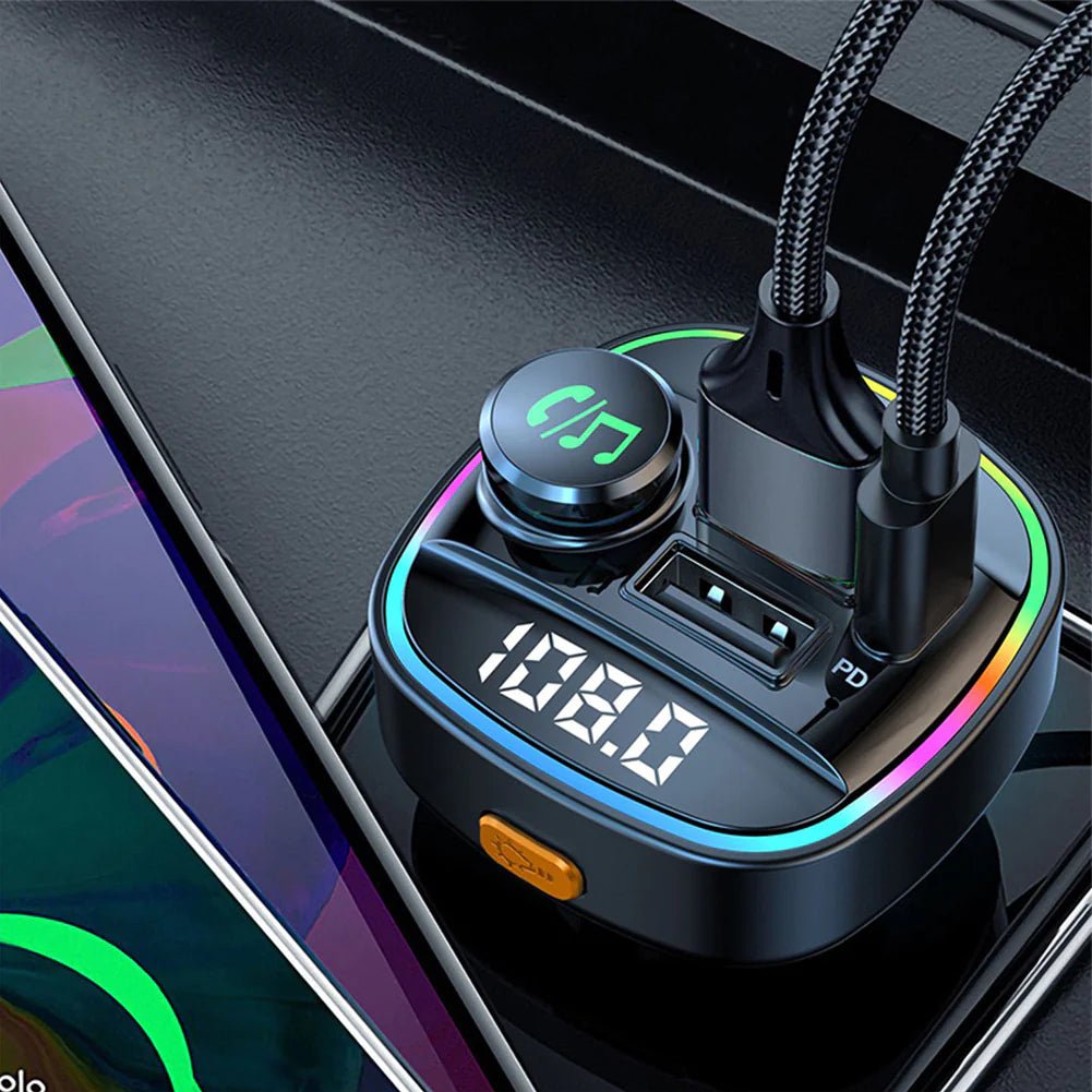 Bluetooth 5.0 Car Wireless FM Transmitter Adapter USB PD Charger AUX Hands - Free - AZ Depot Express