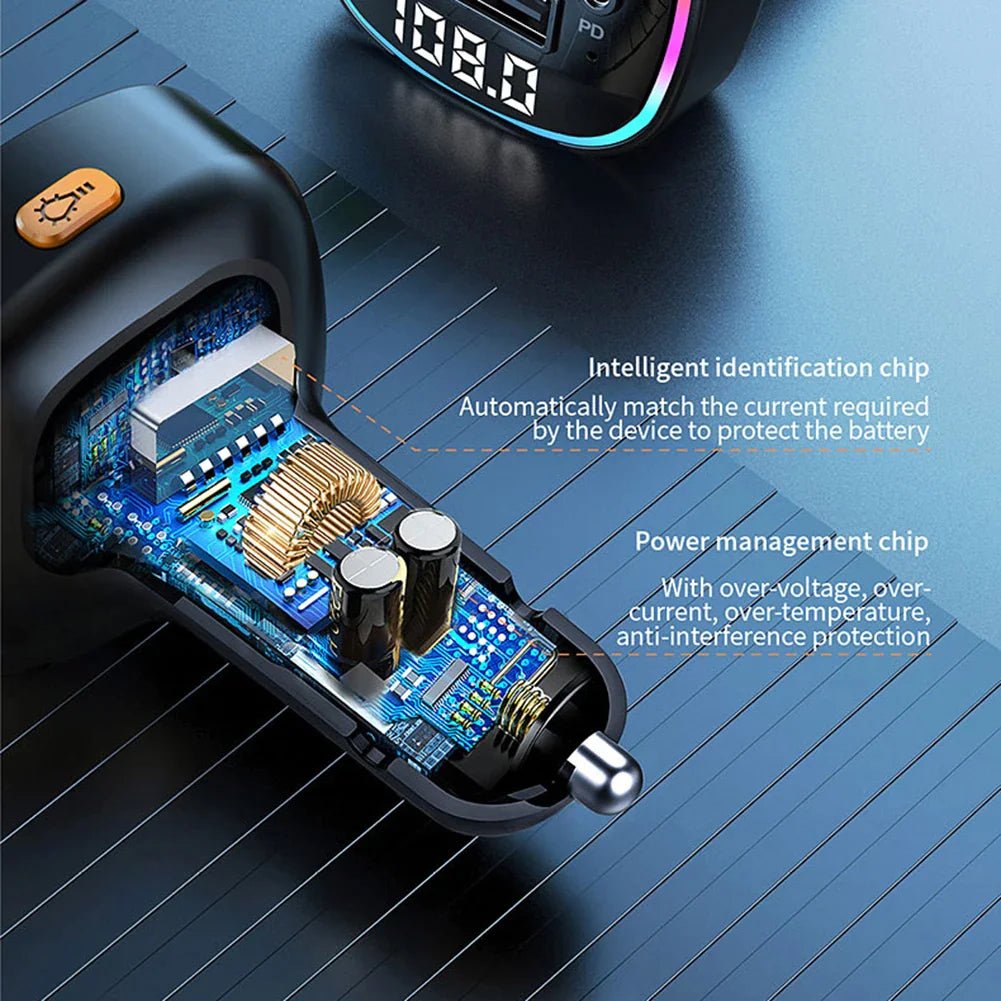 Bluetooth 5.0 Car Wireless FM Transmitter Adapter USB PD Charger AUX Hands - Free - AZ Depot Express