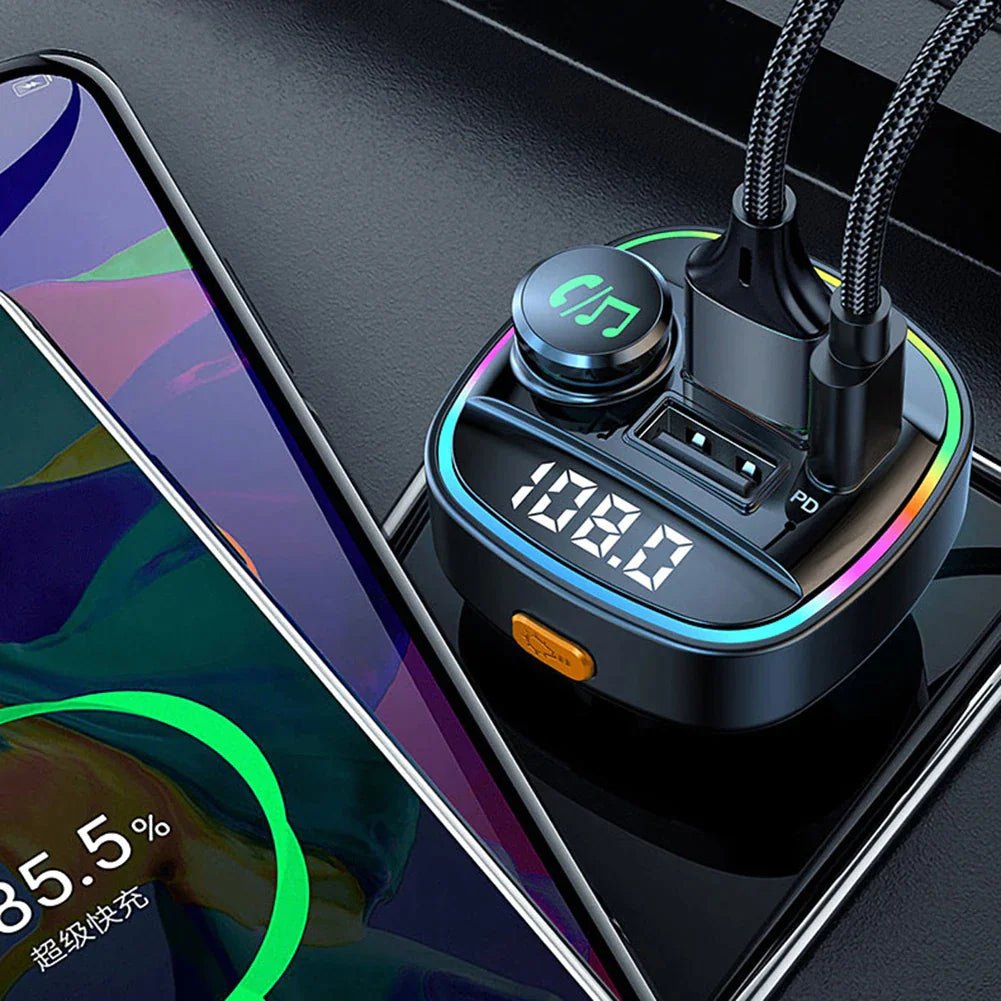 Bluetooth 5.0 Car Wireless FM Transmitter Adapter USB PD Charger AUX Hands - Free - AZ Depot Express