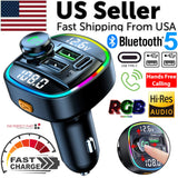 Bluetooth 5.0 Car Wireless FM Transmitter Adapter USB PD Charger AUX Hands - Free - AZ Depot Express