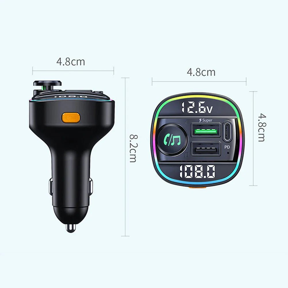 Bluetooth 5.0 Car Wireless FM Transmitter Adapter USB PD Charger AUX Hands - Free - AZ Depot Express