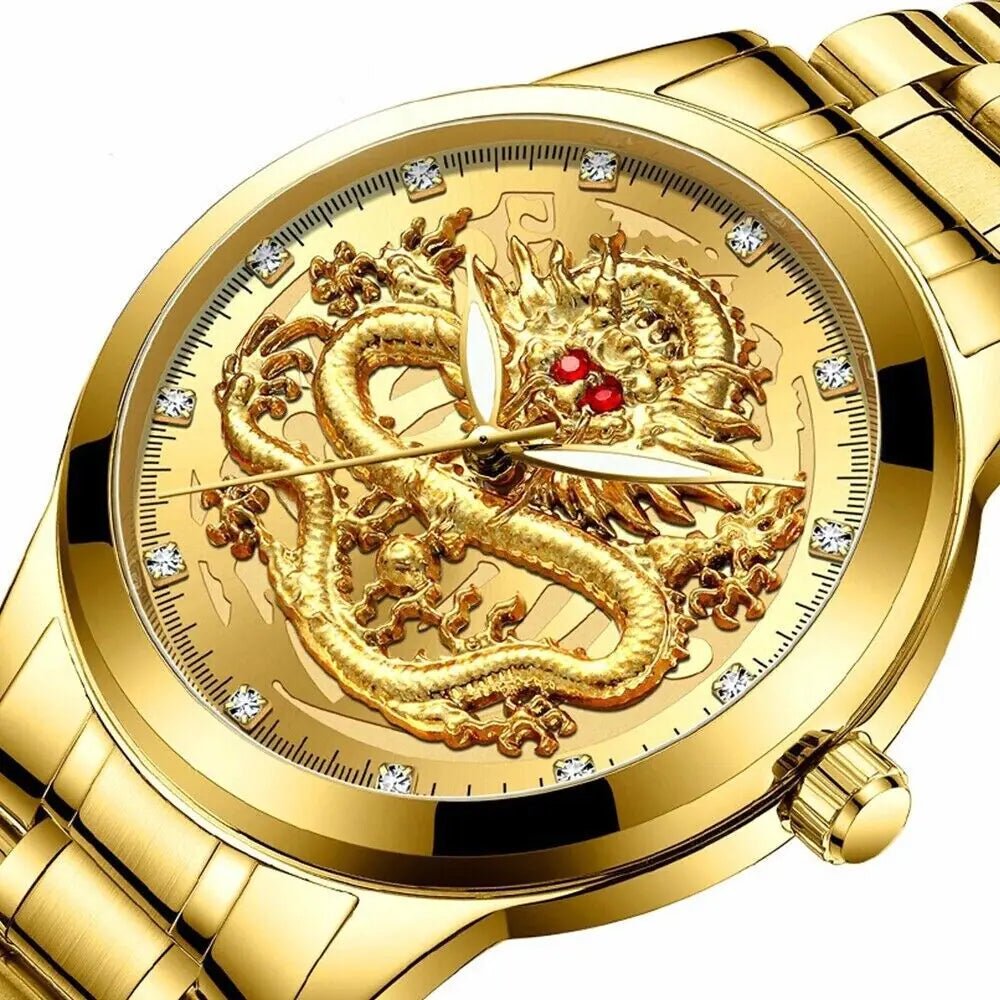 Business Gift Waterproof Gold Men's Diamond Quartz Watch Classic Stainless Steel - AZ Depot Express