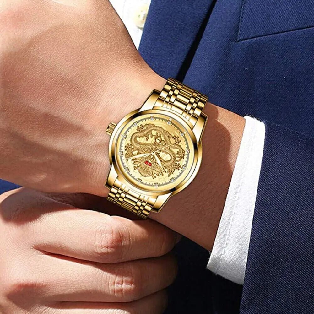 Business Gift Waterproof Gold Men's Diamond Quartz Watch Classic Stainless Steel - AZ Depot Express