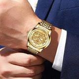 Business Gift Waterproof Gold Men's Diamond Quartz Watch Classic Stainless Steel - AZ Depot Express