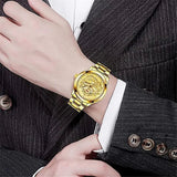Business Gift Waterproof Gold Men's Diamond Quartz Watch Classic Stainless Steel - AZ Depot Express