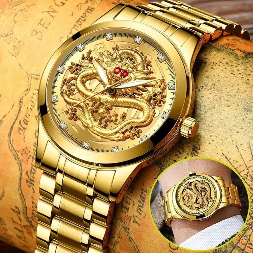 Business Gift Waterproof Gold Men's Diamond Quartz Watch Classic Stainless Steel - AZ Depot Express
