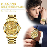 Business Gift Waterproof Gold Men's Diamond Quartz Watch Classic Stainless Steel - AZ Depot Express