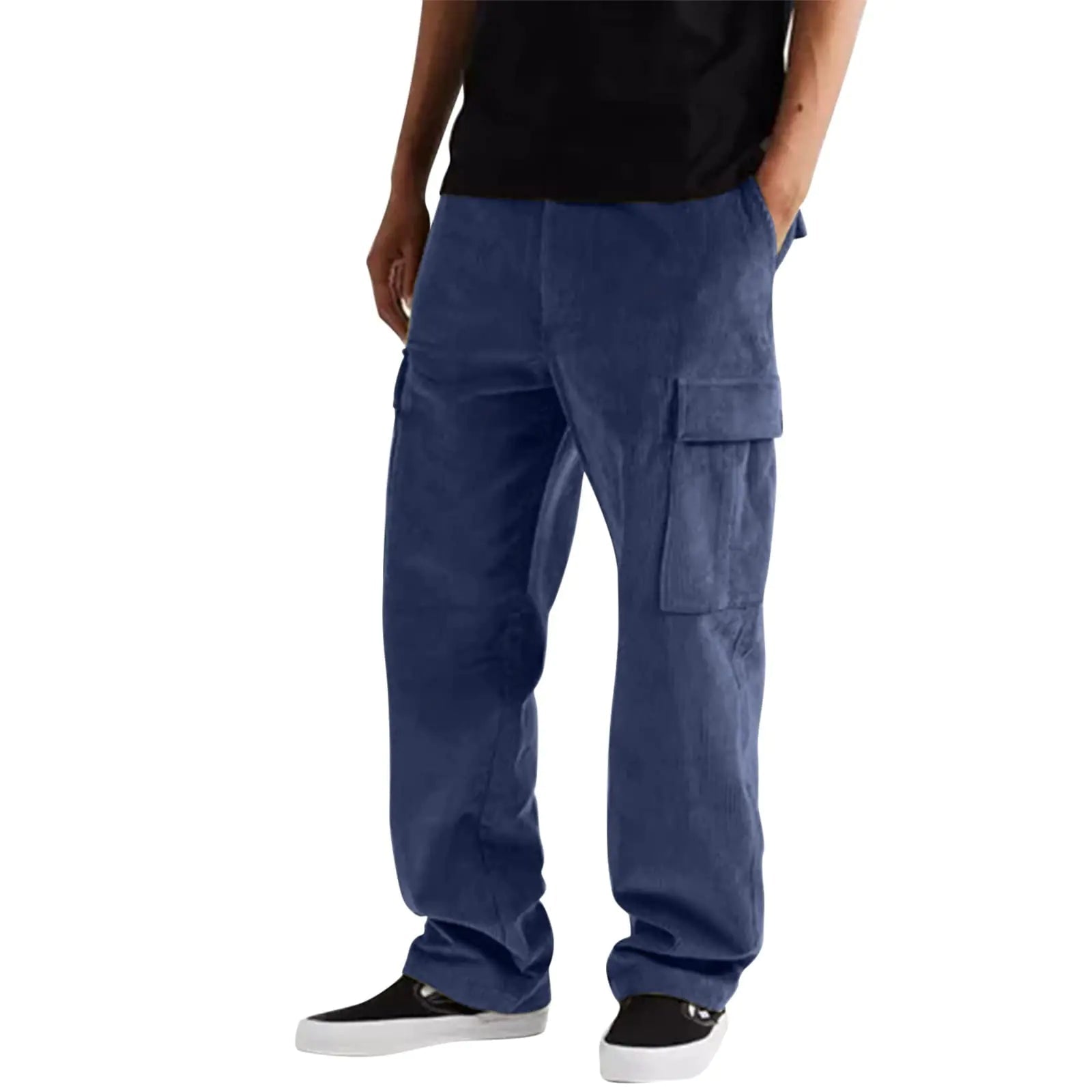 Cargo Pants for Men Corduroy Hiking Pants for Men Heavyweight Classic - Fit Flex Work Pants for Men Navy - AZ Depot Express