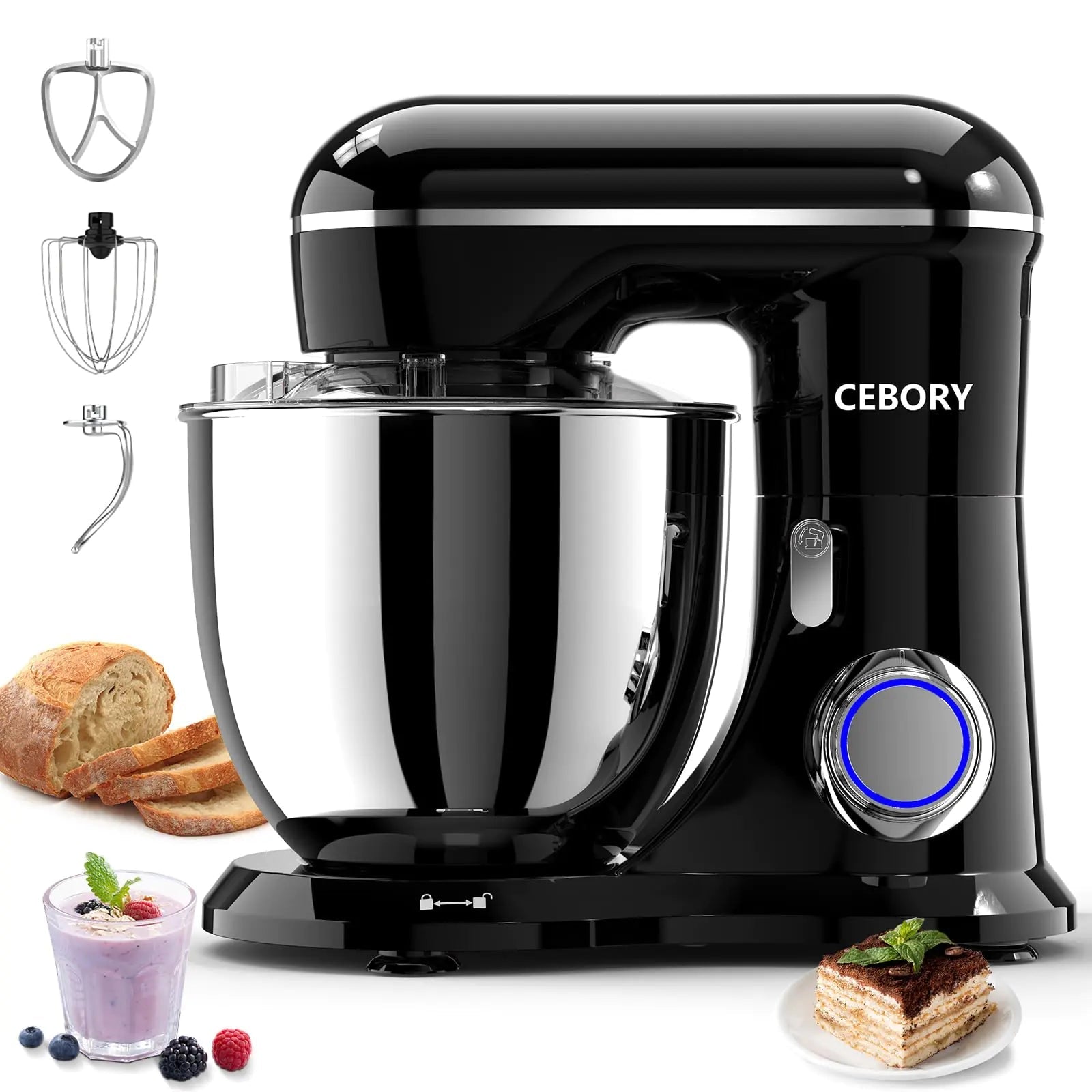 CEBORY 3 - IN - 1 Electric Stand Mixer 6.5QT Bowl 10 - Speed Kitchen Mixer Household Food Mixers include Dough Hook Beater and Whisk Bread Cake Mixer for Baking and Most Home Cooks Black - AZ Depot Express