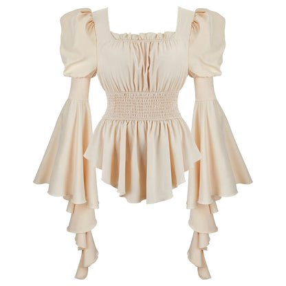 Renaissance Shirt Women Medieval Costume Women Victorian Blouse Pirate Shirt Women Renaissance Peasant Top Beige-XL